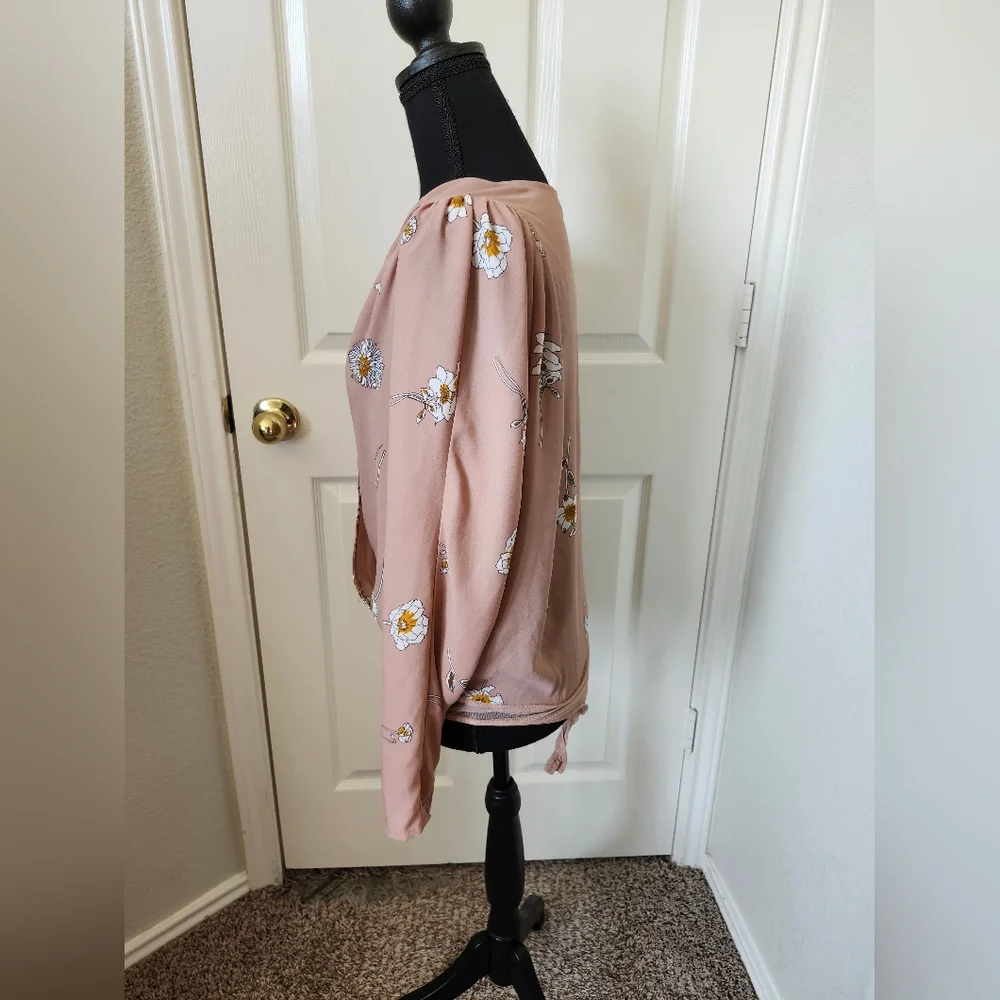 Astr Blush Floral Wrap Bodysuit Long Sleeve S